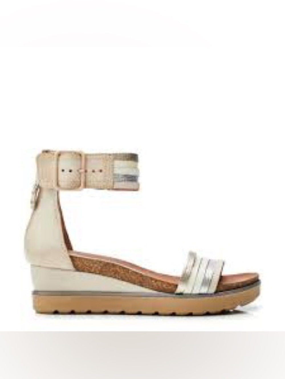 Mjus Wedge Ankle-Strap Sandal in Beige and Metallic Sz 37